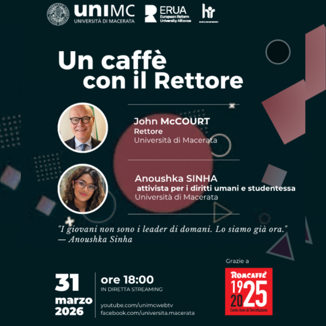 “Un caffè con il Rettore”: John McCourt incontra Anoushka Sinha, attivista per i diritti umani e studentessa UNIMC