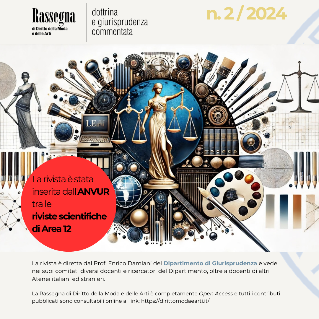 Pubblicato il fascicolo 2/2024 della rivista scientifica Rassegna di diritto della moda e delle arti