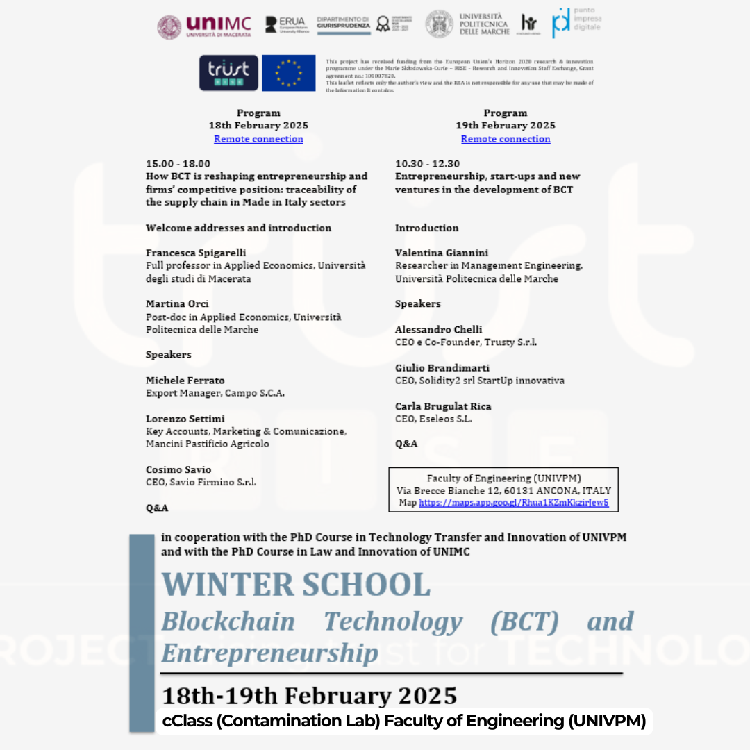 TRUST Winter School: Blockchain Technology (BCT) and Entrepreneurship